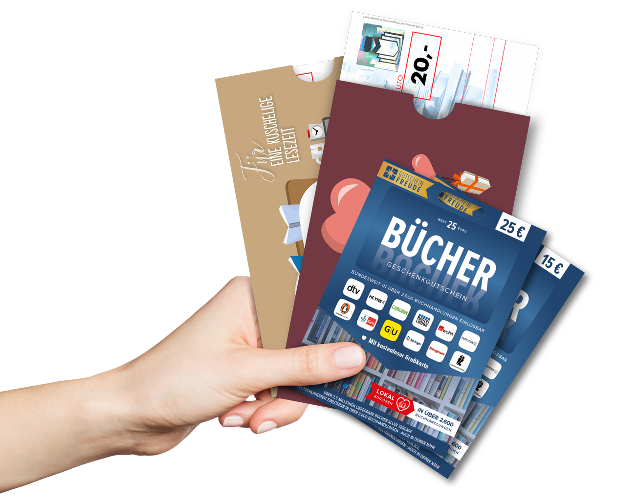 Fächer-Hand mit Bücherscheck und BÜCHER Gutschein