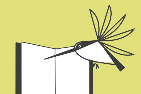 Livro Werbebild zeigt ein Buch und einen Kolibri